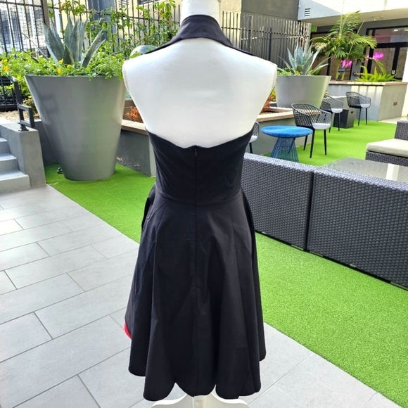 Pinup ✦ Fit & Flare Dress M ✦ Red Collar Bow Bust Open Back Stretch Retro NWT - Picture 9 of 17